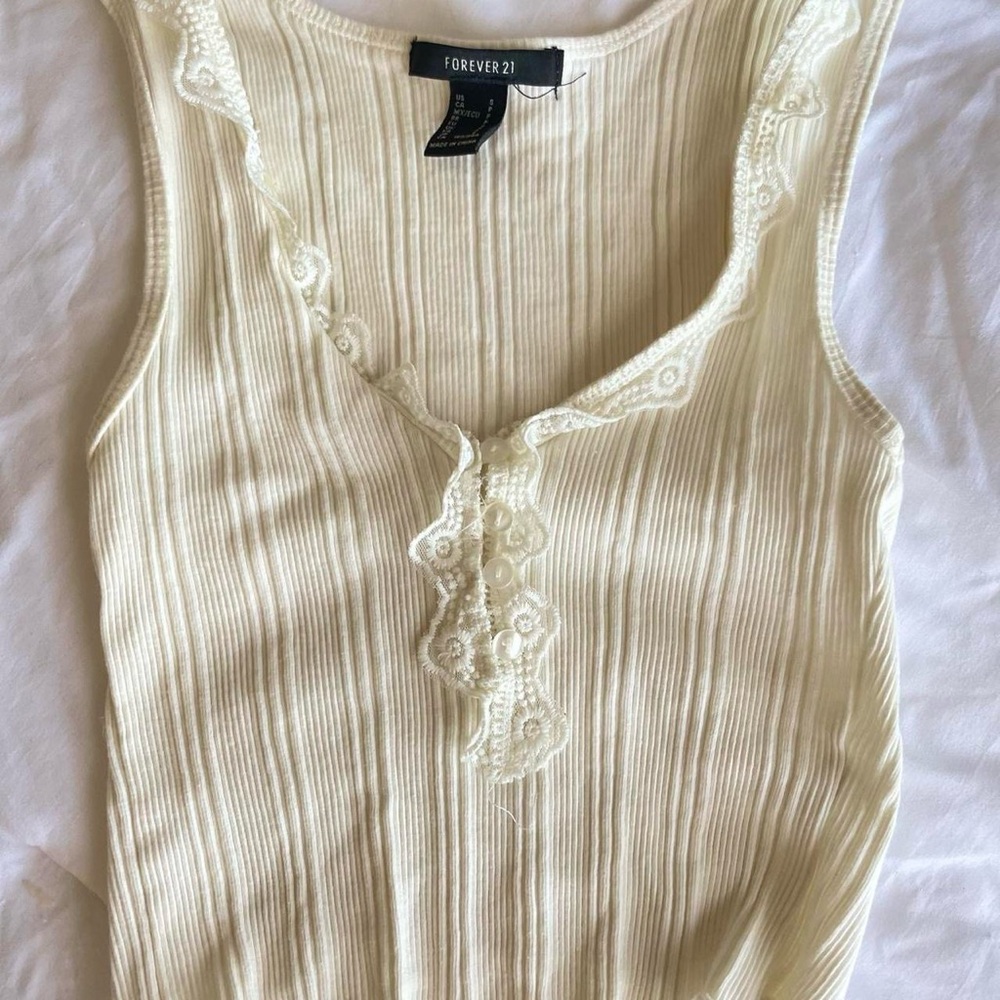 Forever 21 Cream Lace Trim Tank Top